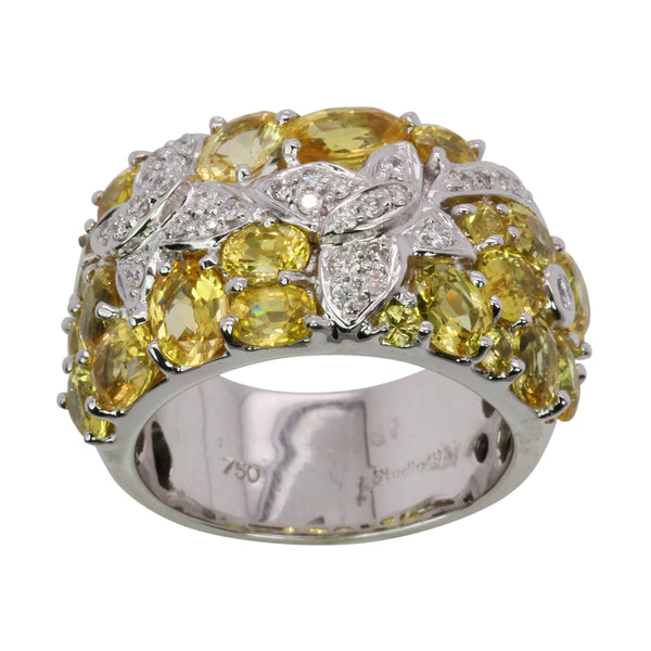 18k White Gold Yellow Sapphire & Butterfly Ring