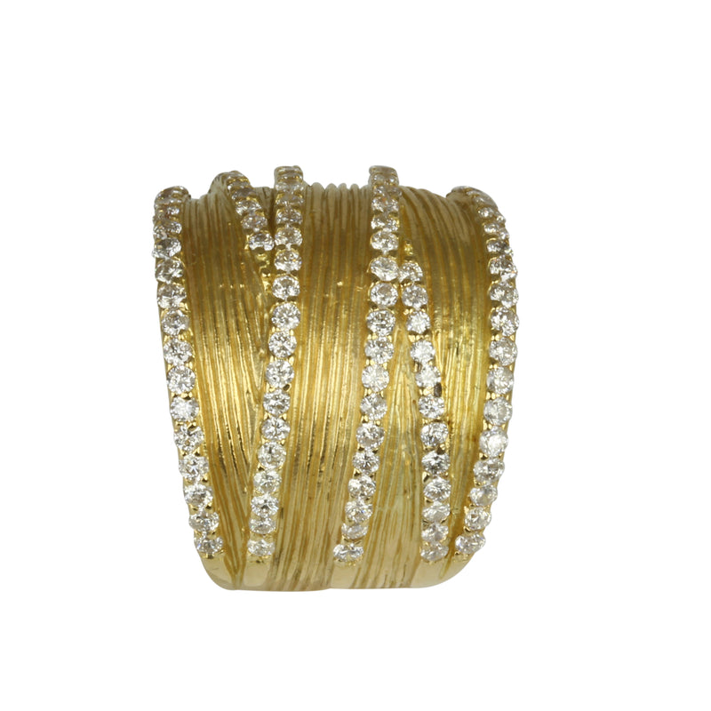 18k Gold Diamond Bold Matte Grooved Ring