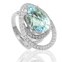18k Gold Aquamarine & Diamond Orbit Ring