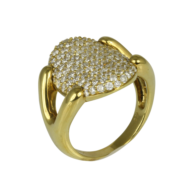 18k Gold Pave Diamond Oval Disc Claw Ring