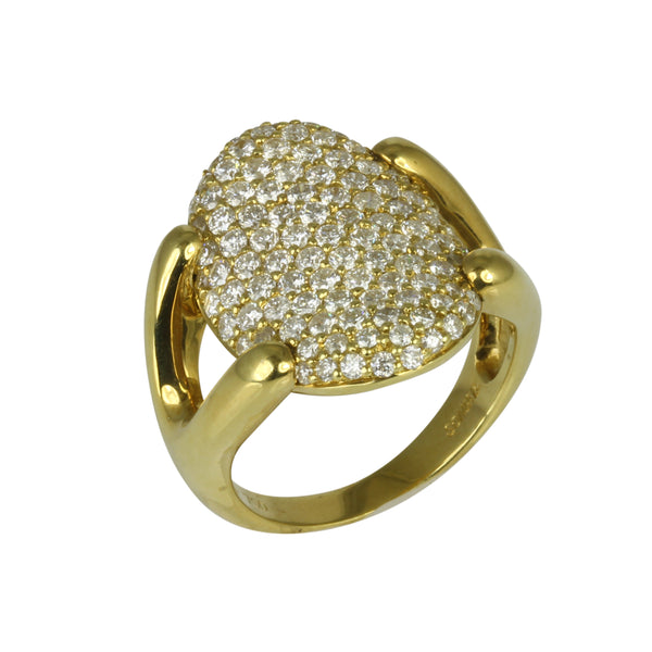 18k Gold Pave Diamond Oval Disc Claw Ring