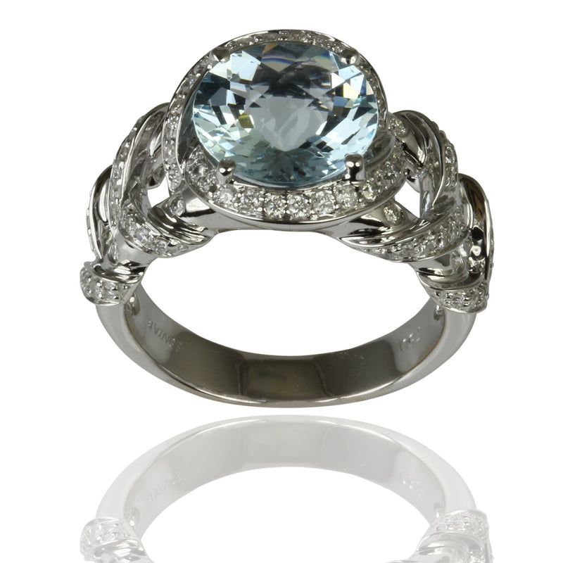 18k Gold Aquamarine & Diamond Braided Ring