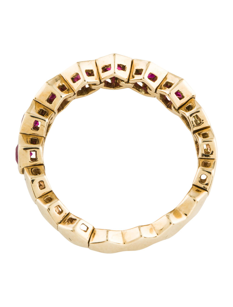 14k Gold Ruby Half Eternity Bubble Bezel Set Stackable Ring