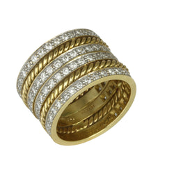 18k Gold Diamond & Rope Textured Ring