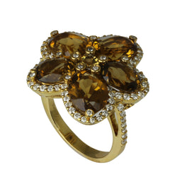 14k Gold Champagne Quartz & Diamond Flower Ring