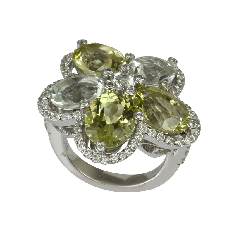18k Gold Pastel Gemstone & Diamond Flower Ring