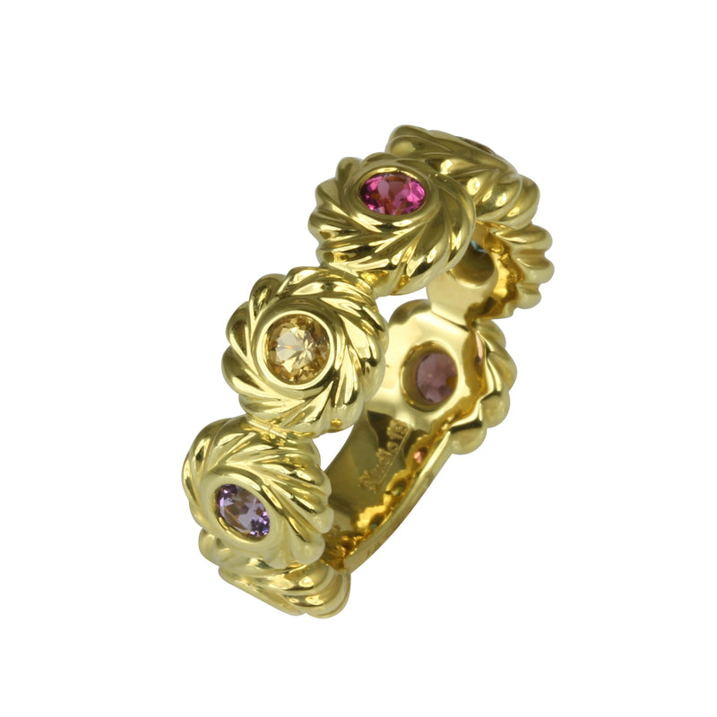 18k Gold Multi-gemstone Byzantine Ring