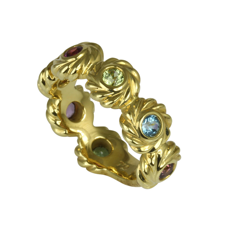 18k Gold Multi-gemstone Byzantine Ring