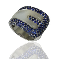 18k Gold Mother Of Pearl & Blue Sapphire Buckle Ring