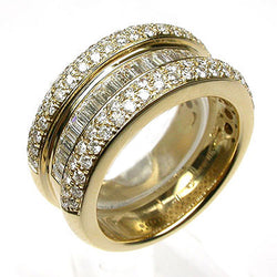 18k Gold Baguette & Round Pave Diamond Ring