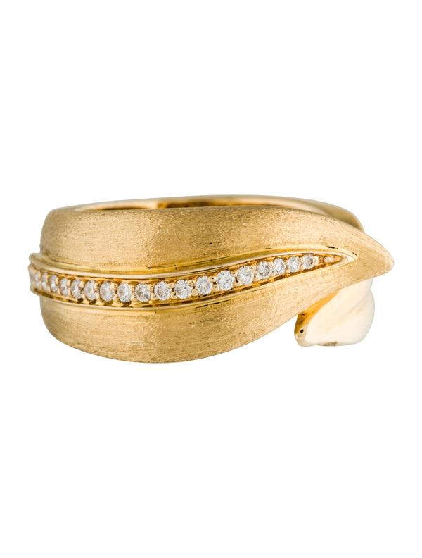 14k Gold Diamond Textured Leaf Bypass Ring