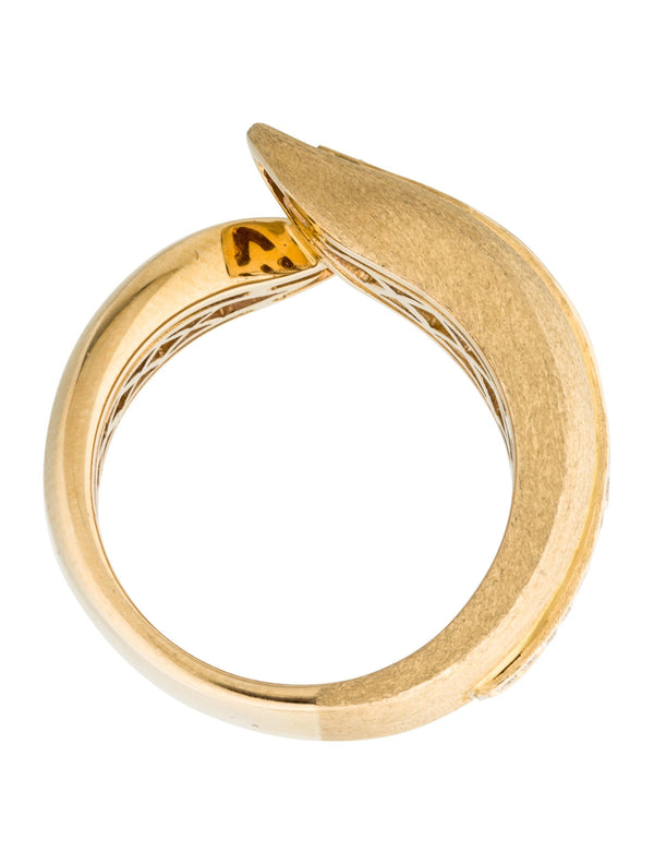 14k Gold Diamond Textured Leaf Bypass Ring