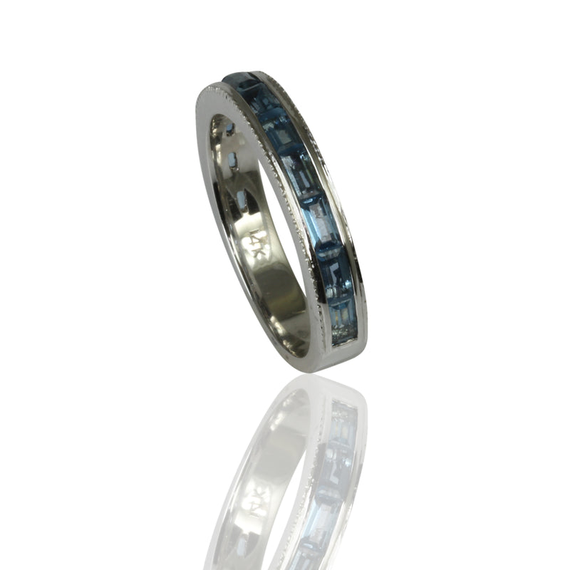 14k Gold Baguette Aquamarine Stackable Ring