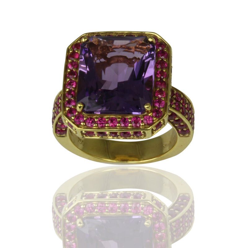 18k Gold Amethyst & Pink Sapphire Royal Ring