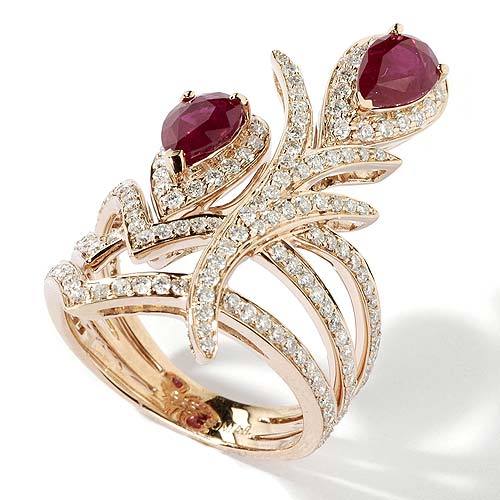 14k Gold Ornate Pear Shaped Ruby & Diamond Ring