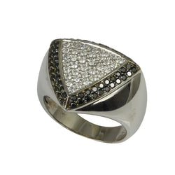 14k Gold Black & White Diamond Trillion Pave Ring