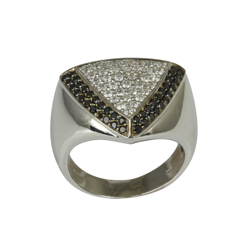 14k Gold Black & White Diamond Trillion Pave Ring