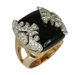 18k Gold Black Onyx & Diamond Art Deco Ring