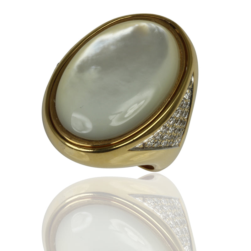 18k Gold Mother Of Pearl & Diamond Flip Ring