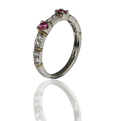 14k Two Tone Gold Pink Sapphire & Diamond Stacka