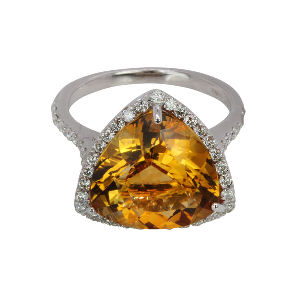 14k Gold Trillion Citrine & Diamond Ring