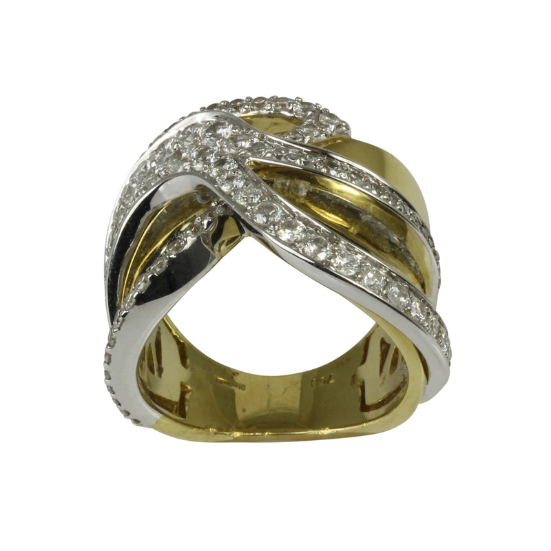 18k Two Tone Gold Wide Abstract Diamond Ring
