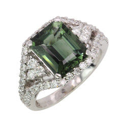 14k Gold Green Tourmaline & Diamond Fancy Ring