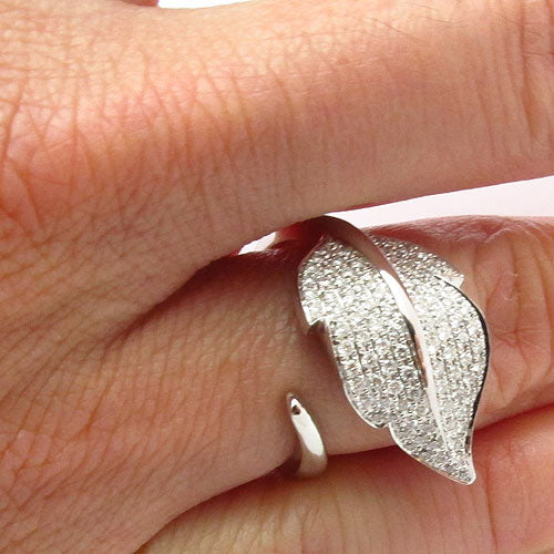 18k Gold Diamond Open Leaf Wrap Ring
