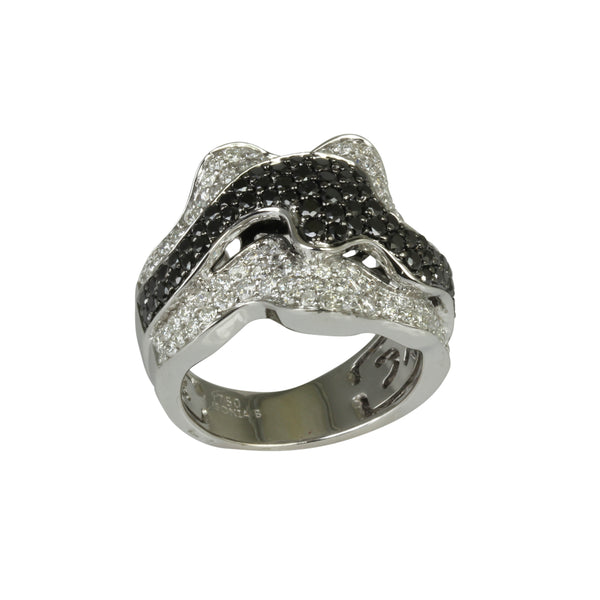 18k Gold Abstract Black & White Diamond Ring