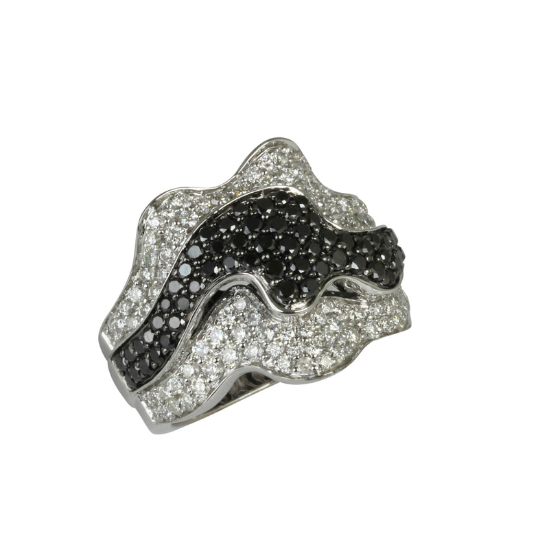 18k Gold Abstract Black & White Diamond Ring