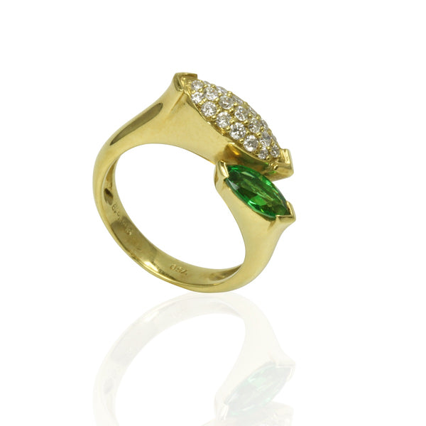 18k Gold Marquise Tsavorite & Diamond Ring