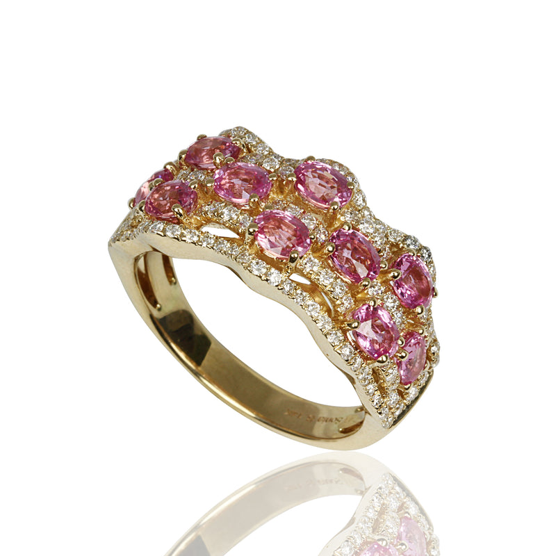14k Gold Pink Sapphire & Diamond Wave Ring