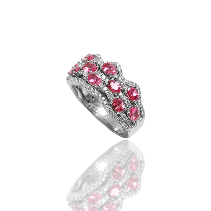 14k Gold Pink Sapphire & Diamond Wave Ring