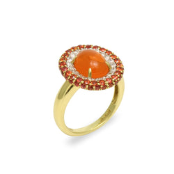 18k Gold Fire Opal, Orange Sapphire & Diamond Ring
