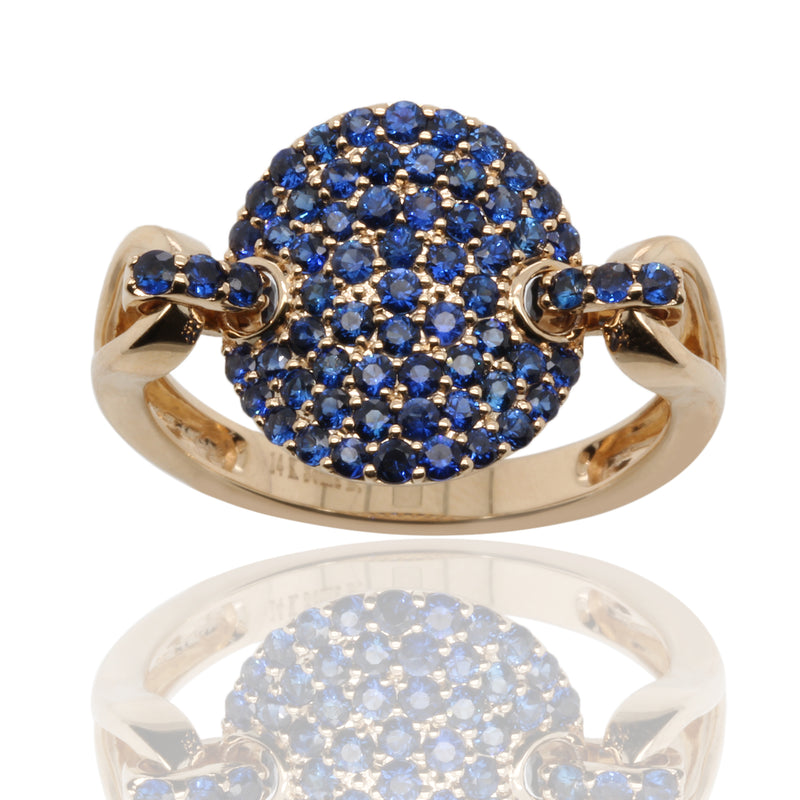 14k Gold & Blue Sapphire Pave Disk Link Ring