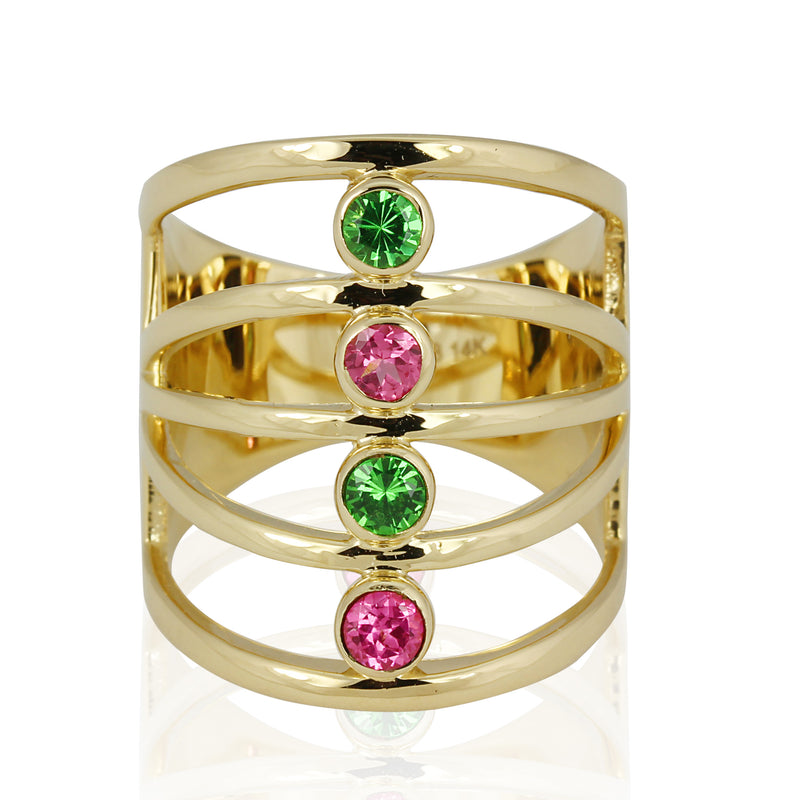 14k Gold Pink Spinel & Tsavorite Ring