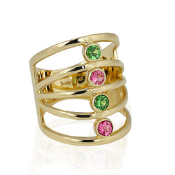 14k Gold Pink Spinel & Tsavorite Ring