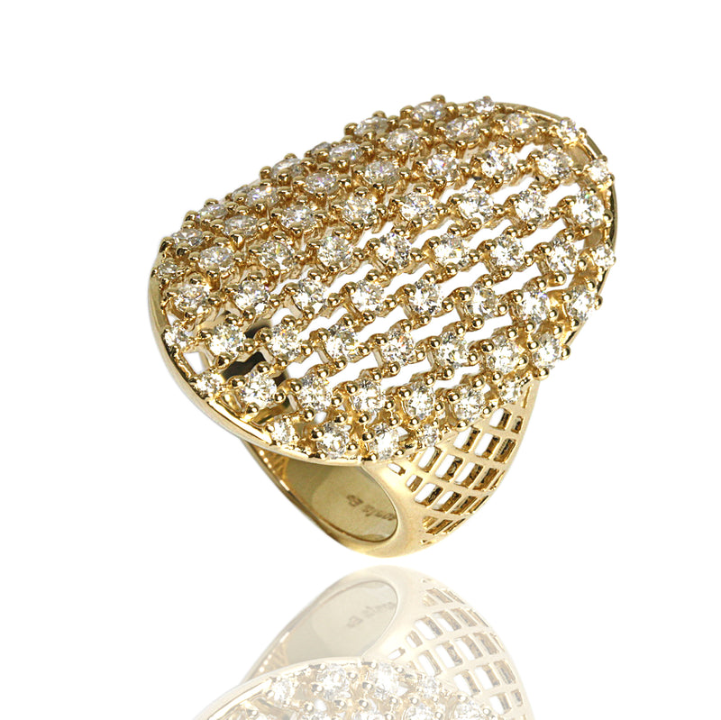 14k Gold Elongated Diamond Oval Web Ring