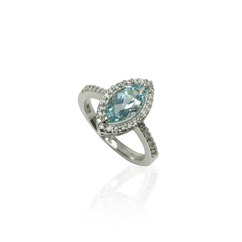 14k Gold Marquise Aquamarine & Diamond Ring