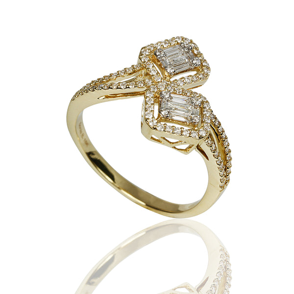 18k Gold Baguette Illusion Bypass Ring