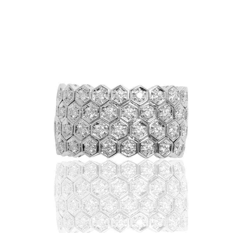 14k Gold Diamond 4 Row Hexagon Flex Ring