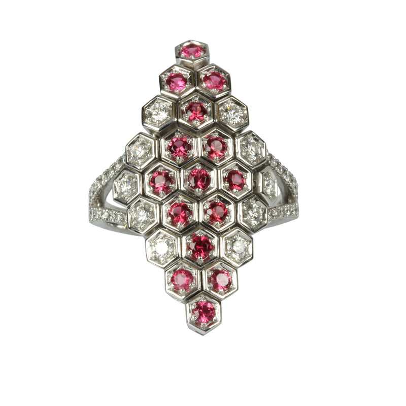 14k Gold Diamond & Pink Sapphire Shield Flex Ring
