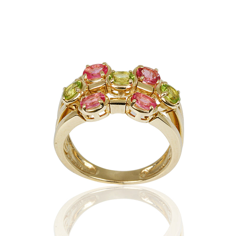 14kt Gold Pink Spinel & Peridot Flex Ring