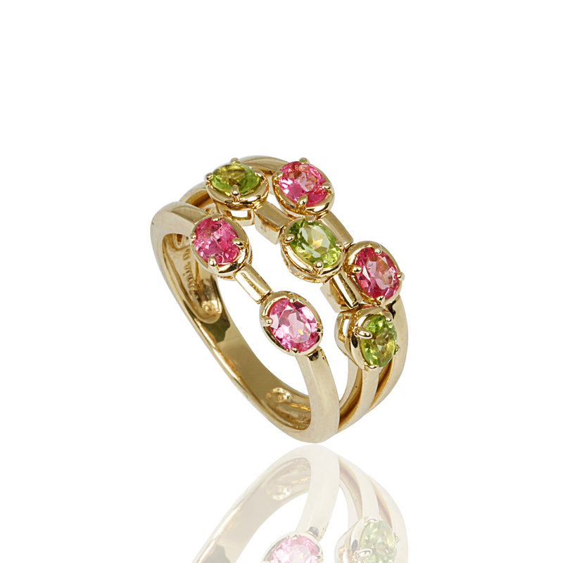 14kt Gold Pink Spinel & Peridot Flex Ring
