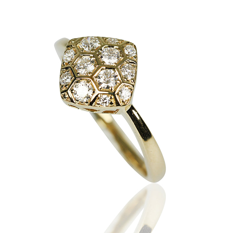 14k Gold Diamond Honeycomb Ring