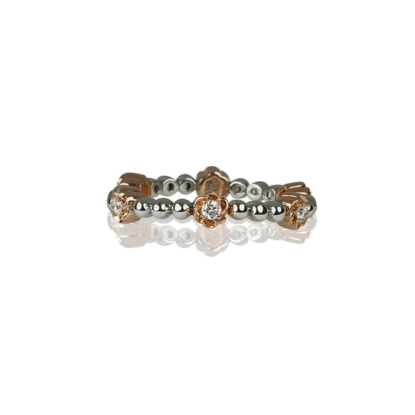14k Gold Flower Bead & Diamond Flex Ring