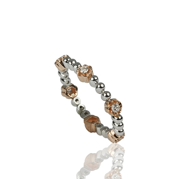 14k Gold Flower Bead & Diamond Flex Ring