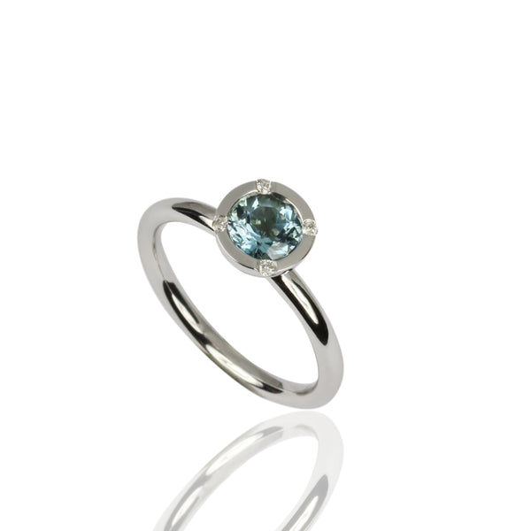 14k Gold Stackable Ring - White Gold - Aquamarine