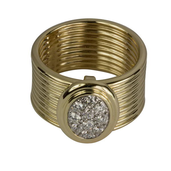 14k Gold Ridge Texture Diamond Cluster Ring