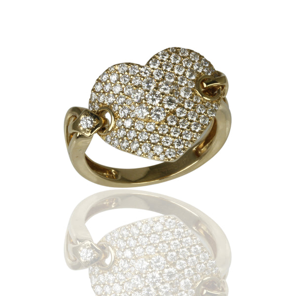 14k Gold Diamond Pave Heart Link Ring